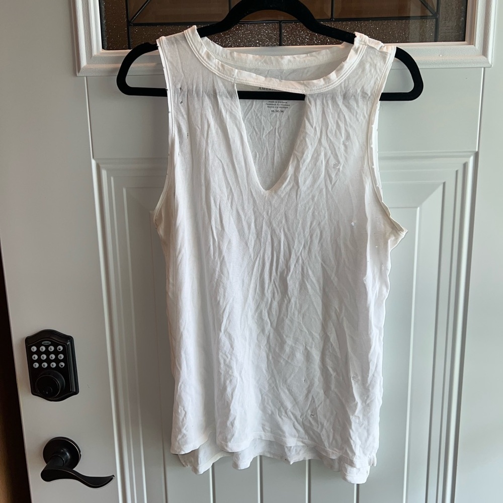 American Eagle White Vneck Tank Size Medium